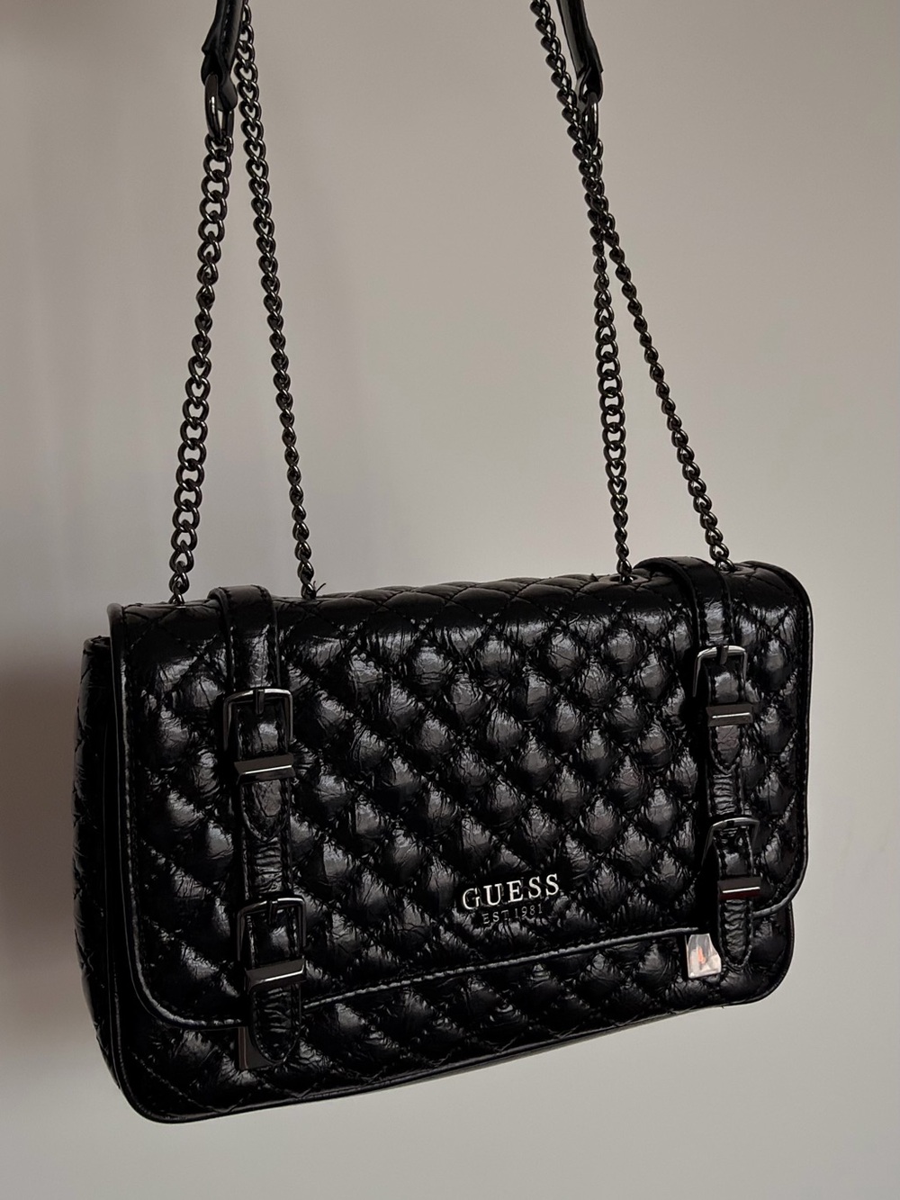 GUESS Black Quilted Chain-Handle Shoulder Bag